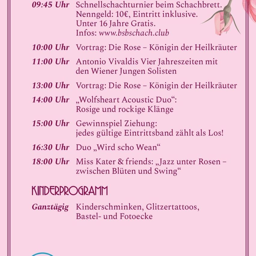 Ein ganztätiger Event mit Musikvorführungen und einem Kinderprogramm. Beginn mit einem Schachturnier um 09:45. Unter 16 Jahren kostenlos. Weitere Infos unter www.bsschach.club.