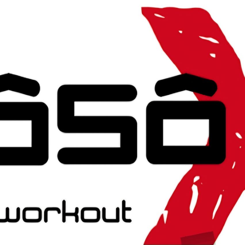 Ein schwarz-weißes Logo mit dem Wort 'workout' darunter in fetter Schrift. Das Wort '550' steht in einer stilisierten Schrift über 'workout'. Das Logo hat einen roten Umriss.