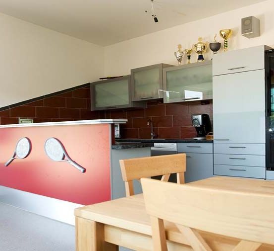 Indoors, Interior Design, Dining Room, Dining Table, Table, Door, Kitchen, Housing, Staircase, Monitor