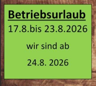 A green sign on a wooden background announces 'Operating leave' from August 17 to August 23, 2026, with a note 'We will be back on August 24, 2026.'