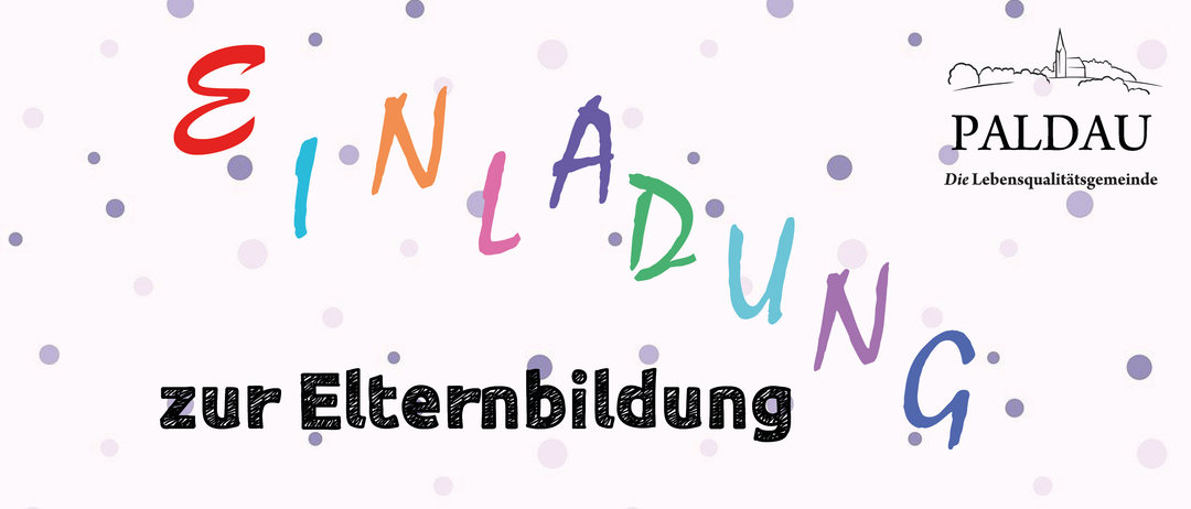 Ein Bild mit 'N L A D U N' in verschiedenen Farben auf einem weißen Hintergrund mit lila Punkten. Darunter steht das Wort 'terbildung' in Schwarz.