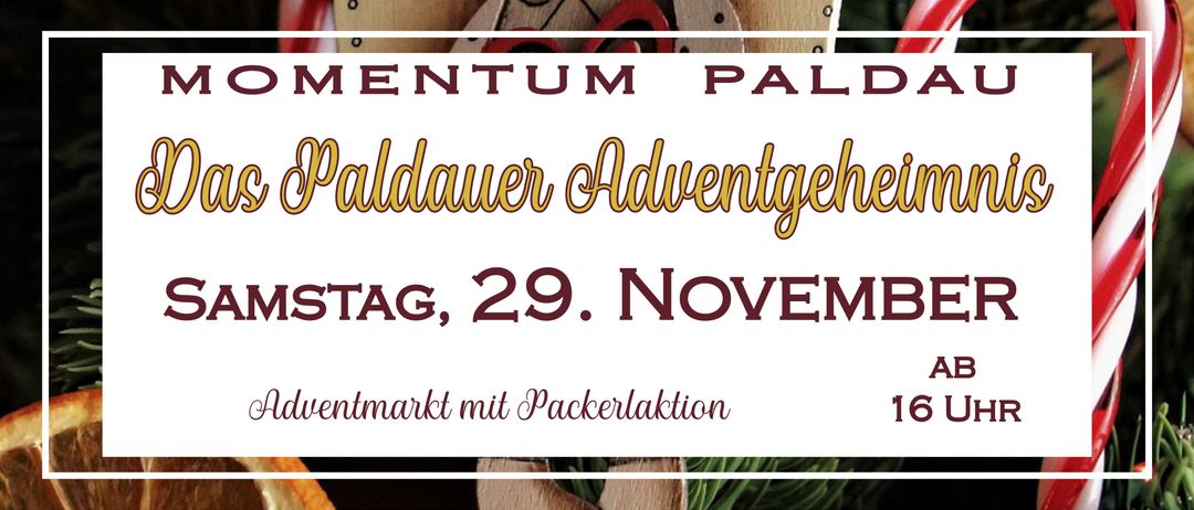 Plakat für das Waldauer Advent-Event am 29. November. Zeigt traditionelle Holzspielzeuge und festliche Dekoration. Der Text lautet 'Waldauer Advent' und 'Markt mit Packerlacktion'.