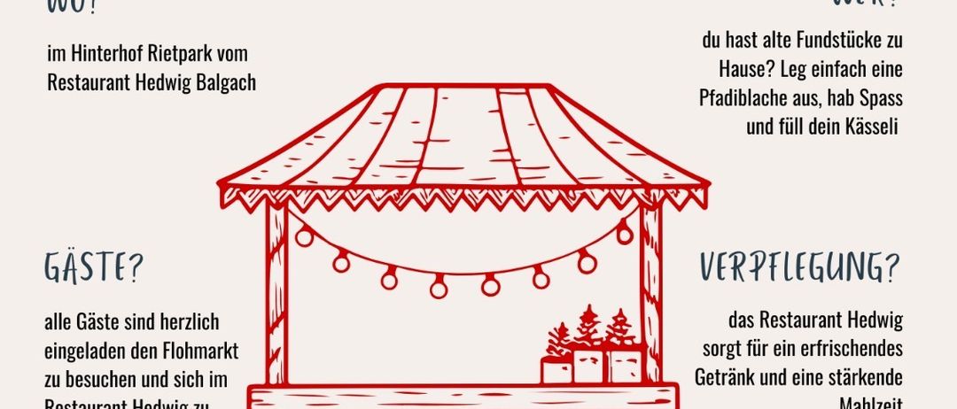 Ein Flohmarktstand beim Restaurant Hedwig Balgach. Bringen Sie alte Stücke zum Markt, haben Sie Spaß und füllen Sie Ihre Tasche. Alle Gäste sind eingeladen, den Flohmarkt zu besuchen und sich im Restaurant Hedwig zu verweilen. Das Restaurant bietet ein erfrischendes Getränk und eine stärkende Mahlzeit.