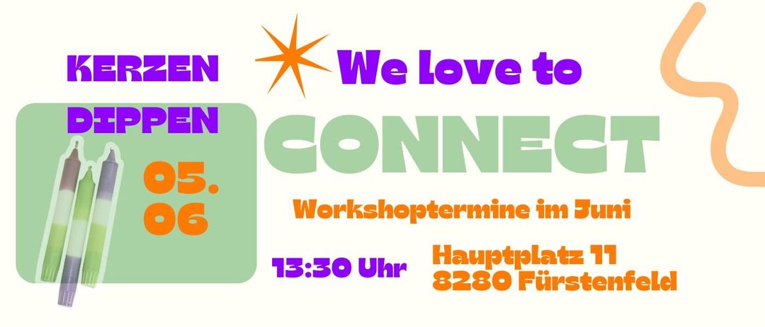 Das Bild zeigt ein Poster für einen Workshop am 5. und 6. Juni. Es enthält den Ort Hauptplatz 11 in 8280 Fürstenfeld und die Zeit 13:30 Uhr.