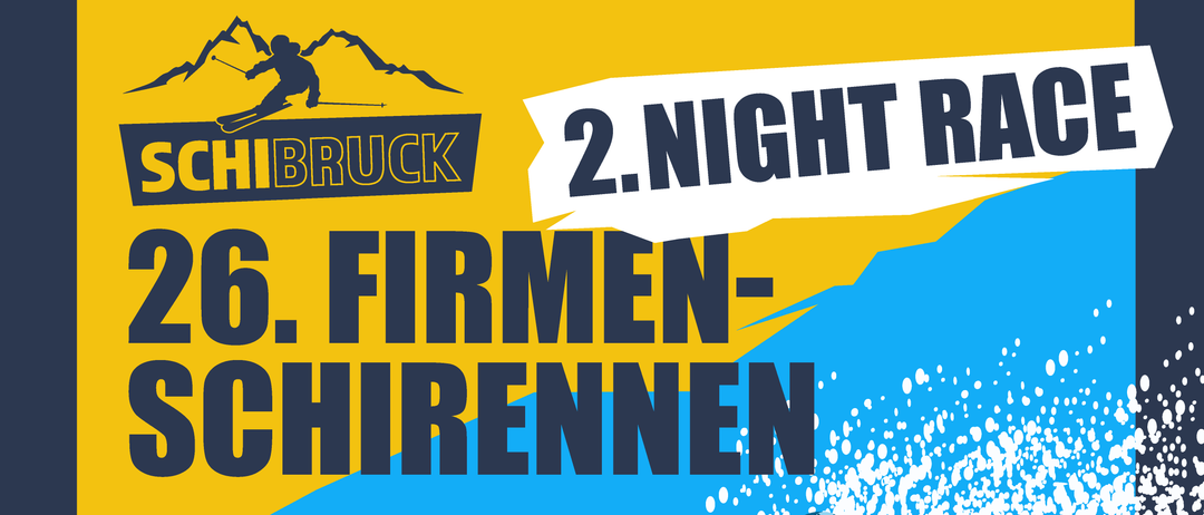 Werbeplakat für die 26. Firmen-Skirennen, die am 6. Februar 2026 um 18:00 stattfinden. Ein Skifahrer ist in Aktion dargestellt.