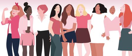 Plakat für den Lisette Zechner Frauenpreis. Eine Gruppe von Frauen in verschiedenen Outfits steht zusammen. Die Veranstaltung findet am 6. März 2026 um 17 Uhr im Kammermusiksaal statt.