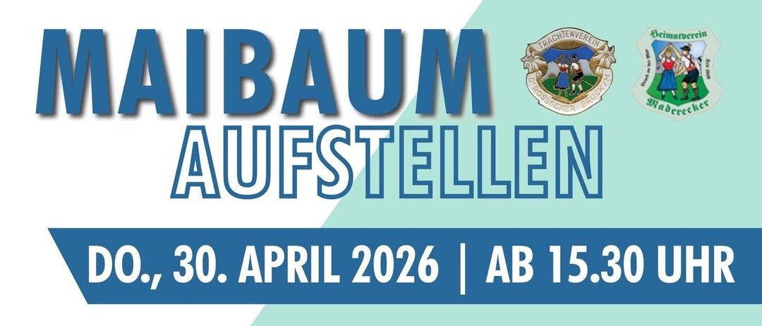 Plakat für das Madau Aufstellen-Event am 30. April 2026 um 15:30 Uhr. Zeigt einen Baum, ein Maiskolbenpuppen und verschiedene Aktivitäten.