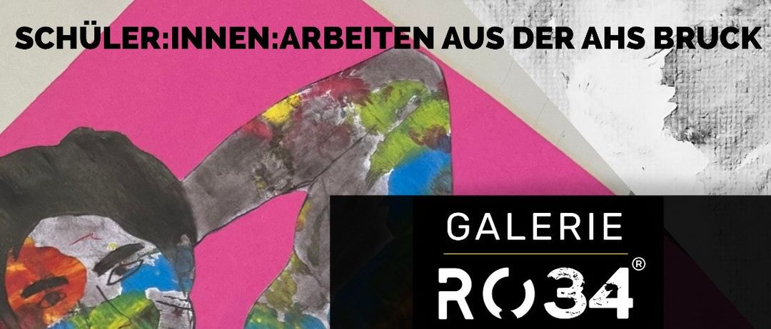 Plakat für die Media Ausstellung mit einem farbenfrohen Gemälde. Es zeigt eine lebendige Darstellung einer menschlichen Figur. Ausstellungsdaten sind vom 9. Juni bis 20. Juni.