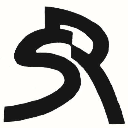 Ein stilisierter Buchstabe 'S' mit einem einzigartigen Design, bestehend aus einer geschwungenen Oberseite und einer schrägen Linie, die auf der rechten Seite eine 'R'-Form bildet.