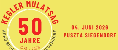 Plakat für das 50-jährige Jubiläum eines Kegelclubs in Siegendorf, geplant für den 4. Juni 2026.