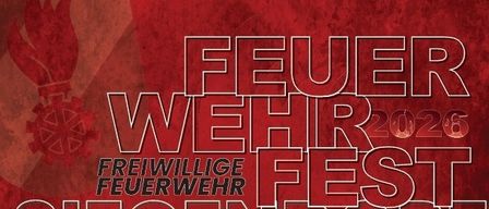 Ein Plakat bewirbt ein freiwilliges Feuerwehrfest in Siegendorf. Termine und Veranstaltungen umfassen Boccia-Turnier, Wassermelonen-Wettbewerb, Cocktailbar, Feldmesse, frühes Einkaufen, Feuerwehrmann-Party und Küche. Die Zeiten reichen von 15 Uhr bis 21 Uhr.