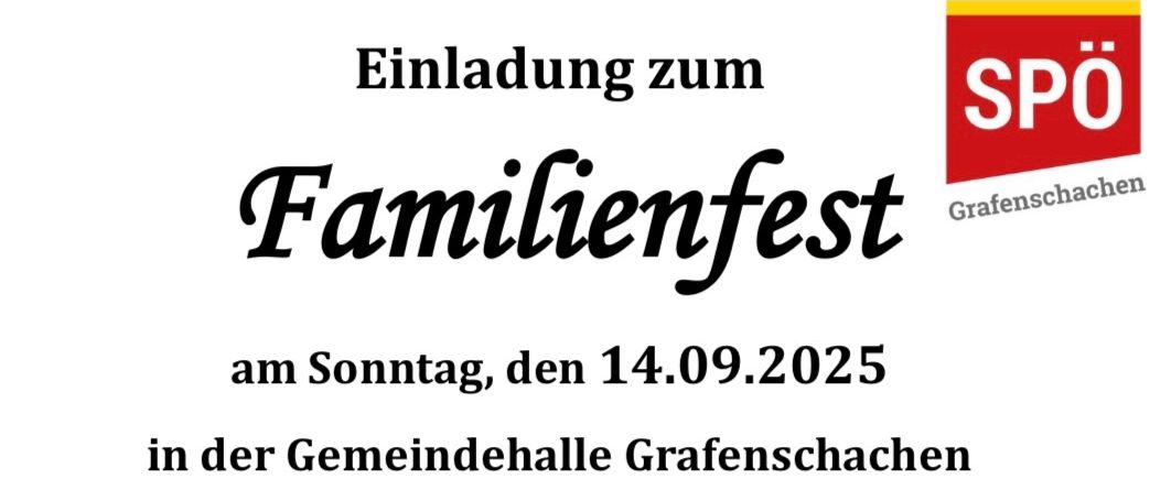 Veranstaltung am Sonntag, 14.09.2025 in der Gemeindehalle Grafenschachen. Programm: 9:30 Uhr Frühstück, 11:00 Uhr Unterhaltung mit Sebastian am Akkordeon. 17:00 Uhr Große Verlosung. Eintritt frei.