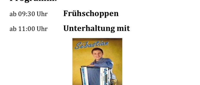 Ein Plakat für eine Veranstaltung am 13.09.2026 in der Gemeindehalle Grafenschachen. Die Veranstaltung beinhaltet ein morgendliches Frühstück, Unterhaltung mit Sebastian und eine große Verlosung um 17 Uhr. Ein kostenloser Shuttlebus wird angeboten.