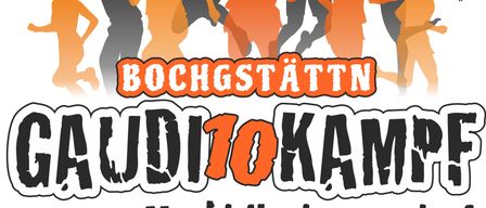 Poster for a running event titled 'Gaudi 10 Kampf' in Markt Hartmannsdorf on August 22, 2026. Features silhouettes of runners, a skull logo, and a pirate flag.