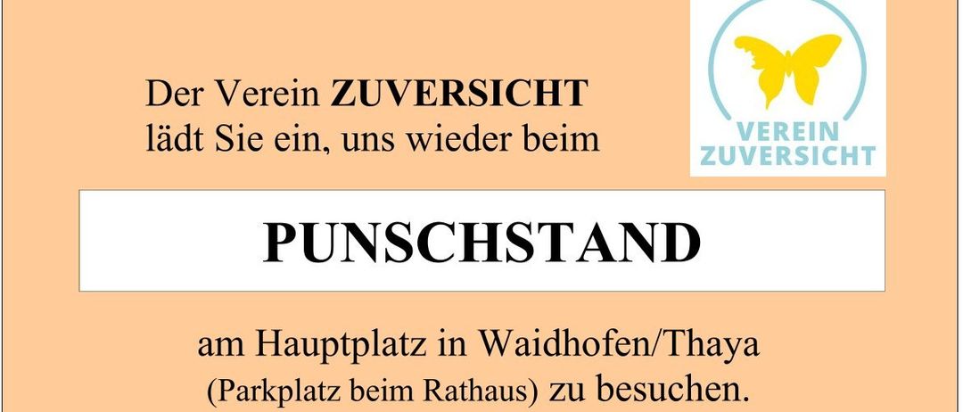 Werbeposter für einen Punschstand am Hauptplatz in Waidhofen/Thaya. Es zeigt ein Bild roter Kerzen und Öffnungszeiten vom 28. November bis 20. Dezember.