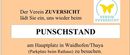 Das Plakat zeigt einen Zeitplan für einen Punschstand am Hauptplatz in Waidhofen/Thaya. Der Stand ist an verschiedenen Freitagen und Samstagen von 16 Uhr bis zur Schließung geöffnet. Ein Bild zeigt Kerzen, umgeben von Tannenzweigen. Der Stand wird von Fa. Reissmüller betrieben.