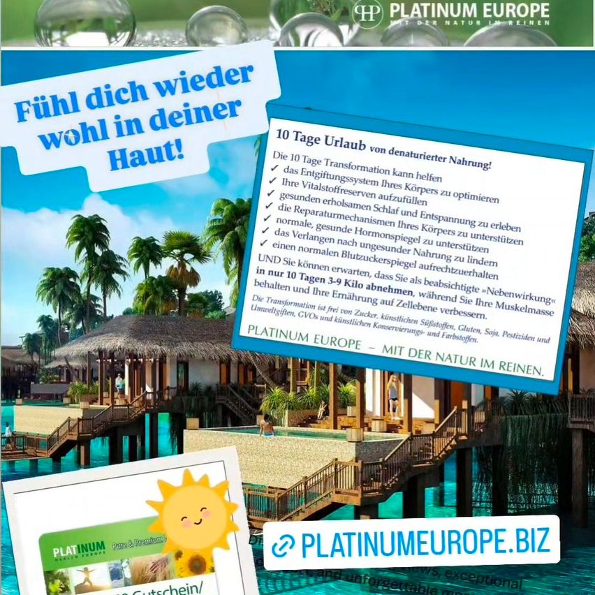 Promotion for a 10-day vacation. The transformation program involves detoxified nutrition, aiming to improve the body's detoxification system, optimize vital substances, and restore the body's natural repair mechanisms.