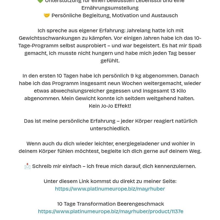 Personal testimonial on a weight-loss program. The author shares their positive experience with the 10-day program, detailing weight loss and improved well-being. They invite others to join them and provide a contact link.