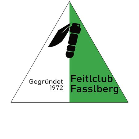 Logo für Feitclub Fasslsberg, gegründet 1972. Das Logo zeigt ein grünes Dreieck mit einem Skistock-Symbol oben und schwarzem Text.
