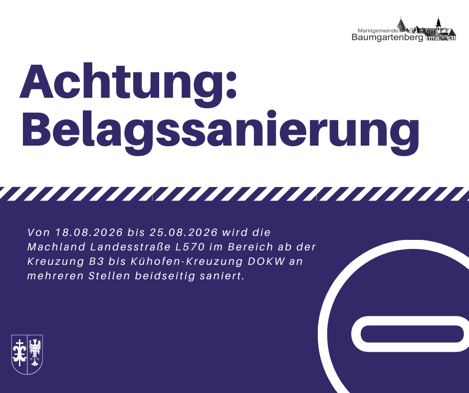 Eine Mitteilung über Straßenarbeiten auf der L570 vom 18. August bis 25. August 2026, die beide Straßenseiten betreffen.