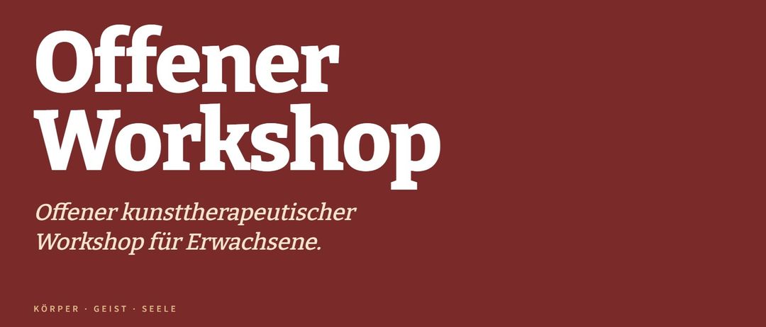 Ein Workshop-Poster mit einem kastanienbraunen Hintergrund und weißem Text. Es steht 'Feuer Workshop' und 'Kunsttherapeutischer für Erwachsene'. Die Autorin ist Johanna Meyr.
