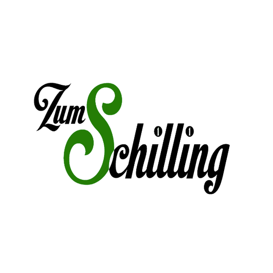 Zum Schilling Logo in schwarz und grün auf weißem Hintergrund. Zum ist in fetter schwarzer Schrift, Schilling in einer stilisierten Schrift.
