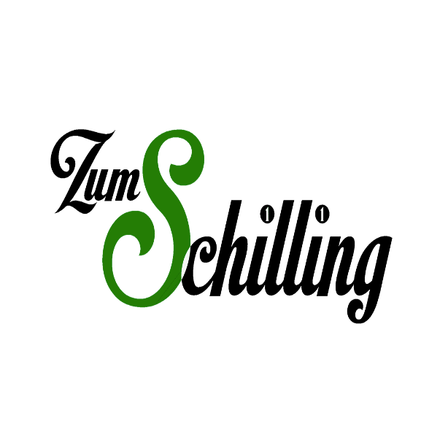 Das Bild zeigt das Logo für Zum Schilling, mit einem stilisierten 'Z' und 'S', verbunden durch eine Verzierung in grüner und schwarzer Schrift.