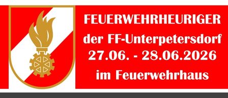 Veranstaltung im Feuerwehrhaus vom 27.06. bis 28.06.2026. Samstag beginnt mit Wurstbetrieb um 11:00 und Hannes Top Music um 18:00. Kostenlose Hüpfburg. Sonntag beginnt mit Frühstück mit MV-Unterpetersdorf um 10:00. Speisenoptionen sind Schweinebraten, Schweineschnitzel und veganes Linsencurry.