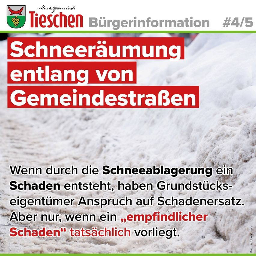 Ein Flyer informiert, dass bei Schäden durch Schneeräumung Grundstückseigentümer Schadenersatz verlangen können. Aber nur, wenn ein "wahrnehmbarer Schaden" vorliegt.