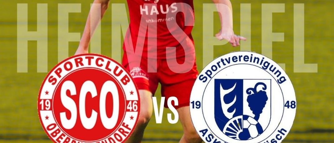 Ein Fußballspieler in einem roten Trikot tritt einen Ball auf einem Feld. Das Poster bewirbt ein Spiel zwischen zwei Teams, SCO Oberpullendorf und ASKO Kohfidisch. Das Spiel ist für Freitag, den 11. September 2026 angesetzt.