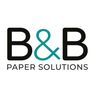 Das Logo für B&B Paper Solutions, bestehend aus den Buchstaben B und B mit einem türkisen Kreuz dazwischen und den Worten Paper Solutions darunter.