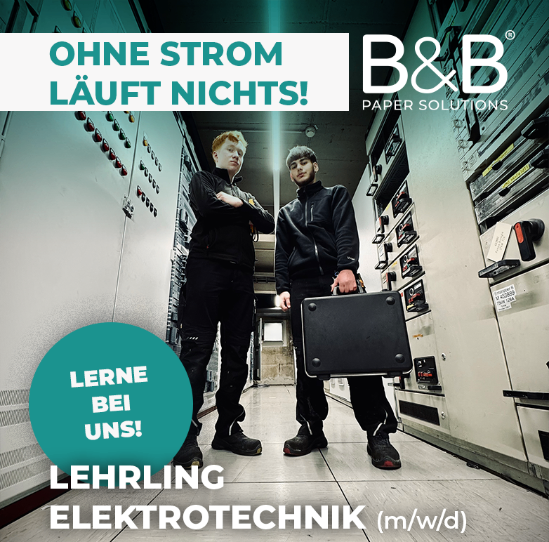 Zwei Männer in schwarzen Uniformen stehen in einem elektrischen Raum. Einer hält eine Aktentasche, und der andere lehnt sich gegen eine Wand. Der Raum hat einen grünen Hintergrund mit weißen Texten.