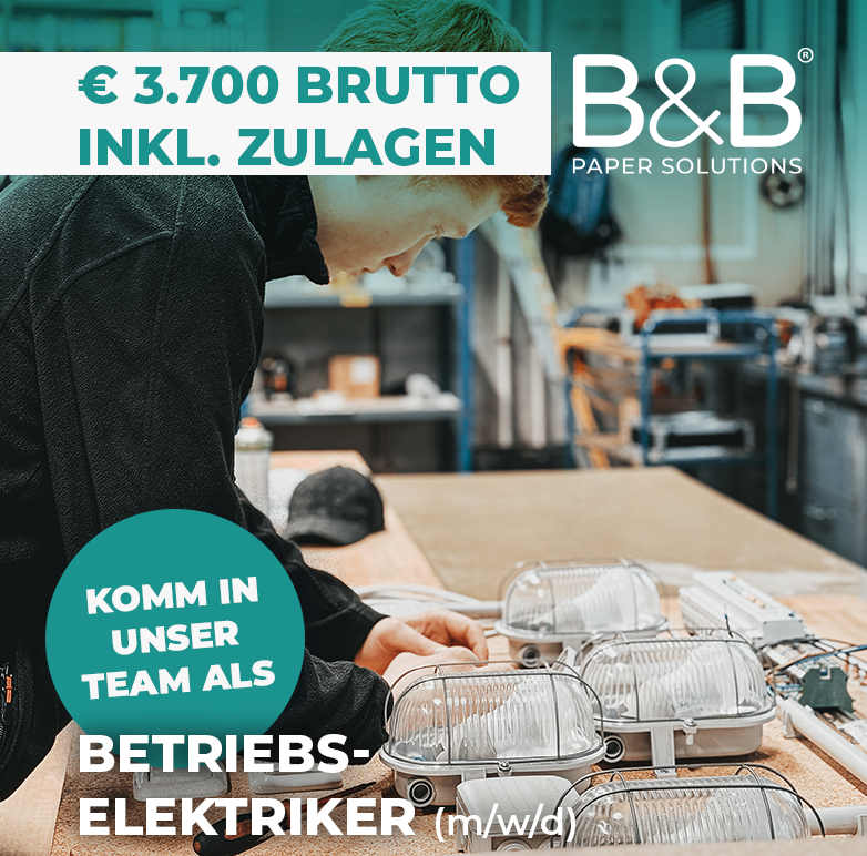 Ein Mann in einer Fabrikumgebung arbeitet an einem Tisch mit verschiedenen Lampen und elektrischen Geräten. Das Bild hat ein grünes und weißes Farbschema und enthält Text auf Deutsch.