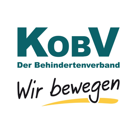 Das Logo für KobV, einen Behindertenverband, zeigt 'KobV' in grünen Großbuchstaben mit 'Der Behindertenverband' darunter. 'Wir bewegen' ist darunter in Schwarz geschrieben.