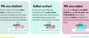Ein Leitfaden zur Suche nach geeigneten Stellen. Wir bieten Unterstützung durch zahlreiche Themen, einschließlich Kind, Alter, Gesundheit, Suche, Wohnung oder finanzielle Fragen. Wir helfen in jeder Lebenslage. Wir beraten individuell und unkompliziert, um passende Angebote zu finden. Kanäle verfügbar: Chat, Suche, Hotline.