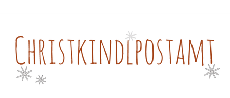 Das Wort 'Christkindlposten' ist in rotem kursiven Schriftzug auf weißem Hintergrund mit Schneeflocken an den Rändern geschrieben.