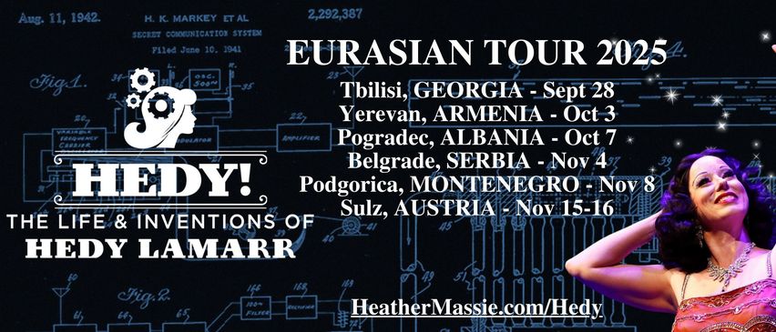Plakat für die eurasische Tour mit einer Liste von Städten und Daten in Georgien, Armenien, Albanien, Serbien, Montenegro und Österreich. Das Plakat enthält einen Website-Link.