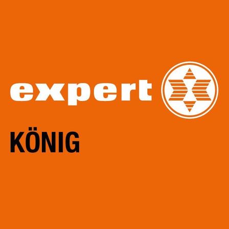 Auf einem orangefarbenen Hintergrund steht das Wort 'expert' in weißer Schrift über dem ebenfalls weißen Wort 'KONIG'. Rechts befindet sich ein Logo mit einem weißen Davidstern in einem weißen Kreis.