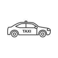 Eine schwarz-weiße Illustration eines Taxis. Das Auto hat vier Türen und ein Taxischild auf dem Dach.