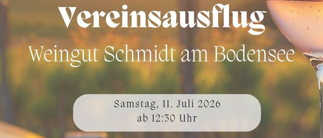 Eine Einladung zur Teilnahme an einem Weinclub-Event im Weingut Schmidt am Bodensee, am 11. Juli 2026, ab 12:30 Uhr.