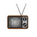 Eine Illustration eines altmodischen Fernsehers mit hölzerne Rahmen und einem Bildschirm, der die Buchstaben TV anzeigt.