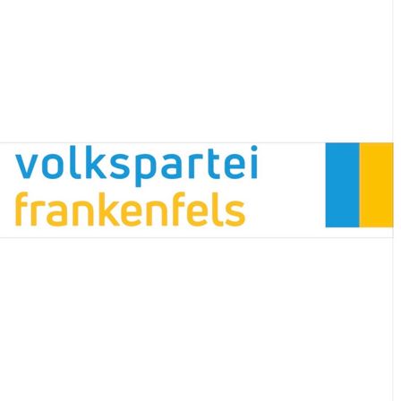 Das Bild zeigt das Logo der Volkspartei Frankenfels mit blauen und gelben Farben und dem Text 'Volkspartei Frankenfels'.