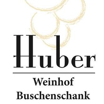 Das Logo für Huber Weingut Bouchenschenk, mit drei gelben Weintrauben-Ikonen über dem Text.