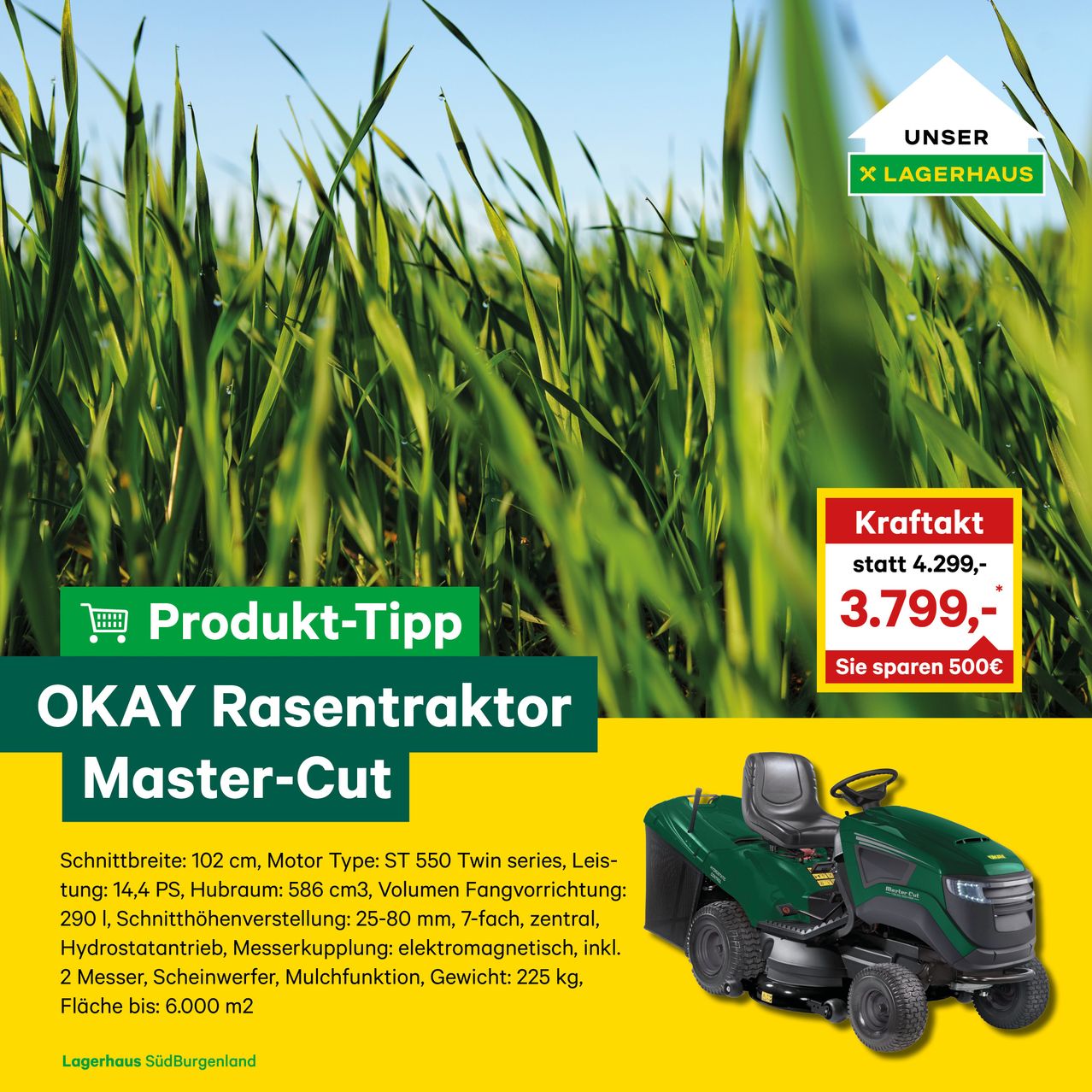 Bild enthält, Grass, Lawn, Plant, Vegetation, Device, Lawn Mower, Tool, Advertisement, Poster, Wheel