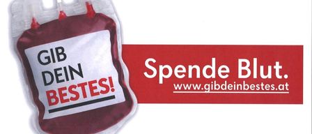 Plakat für Blutspende-Veranstaltung. Zeigt eine Blutbeutel mit 'Gib Dein Bestes!' und einer Website. Geplant für Montag, 09.02.2026, von 15:00 bis 20:00 Uhr an der Mittleschule, Stump.