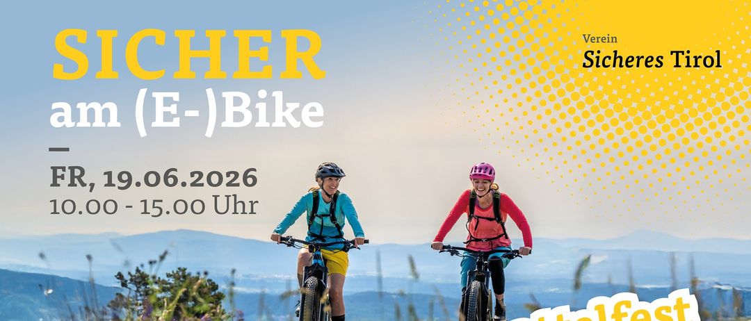 Zwei Frauen auf Fahrrädern fahren in einer Berglandschaft. Das Bild enthält die Worte 'THER E-Bike' und '6.2026'. Das Datum ist der 6. Juni 2026.