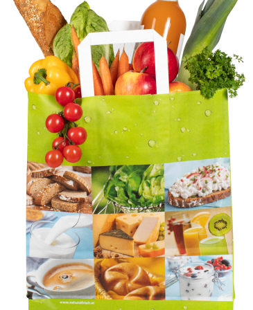 Bild enthält, Food, Lunch, Meal, Bag, Shopping Bag, Apple, Produce, Bread, Coffee, Coffee Cup