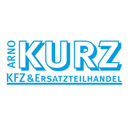 Logo für Arno Kurz, ein Unternehmen im Handel mit Ersatzteilen für Fahrzeuge. Der Name Kurz ist in großen blauen Buchstaben hervorgehoben.