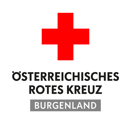 Das Logo des Österreichischen Roten Kreuzes in Burgenland, mit einem roten Kreuz auf weißem Hintergrund und dem Text 'Osterreichisches Rotes Kreuz Burgenland' darunter.