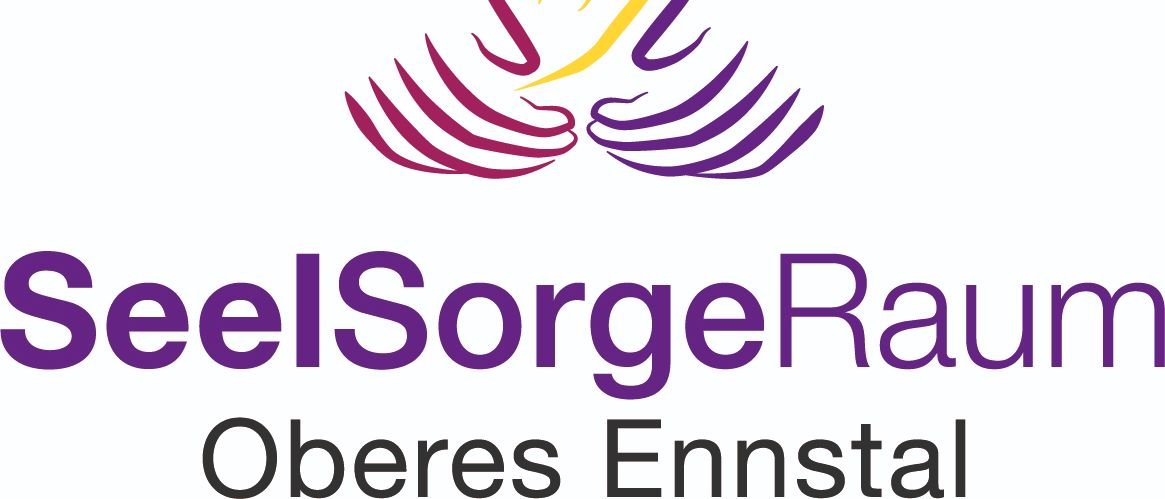 Logo mit zwei ineinander verschlungenen Händen in einer lebhaften Farbkombination aus Lila, Gelb und Rot, darunter steht der Text 'elSorgeRa' und 'Oberes Ennstal'.